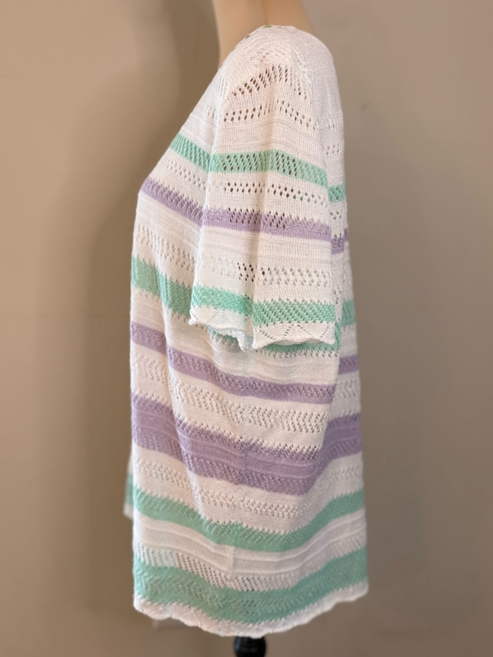 Alfred Dunner crochet knit sweater beaded pastel stripes SZ 1X - Picture 3 of 11